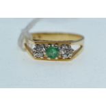 9ct gold, green stone &amp; diamond ring, size N1/2, 3.04 grams