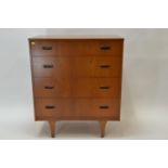 Teak veneer 4 drawer mid-century chest of drawers. W76cm H89cm D43cm
