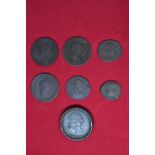 Two possibly Roman coins &amp; five various Georgian coins