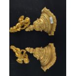 Pair of gilt plaster cherubs and a pair of gilt wall sconces. H20cm&nbsp;