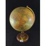 Vintage Globe on hardwood base H37cm.