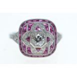 Platinum, diamond &amp; ruby ring, size M, 5.34 grams