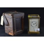 Lawson &amp; son carriage clock with key in leather travel case