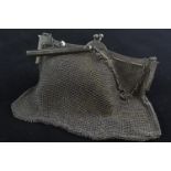 Silver mesh purse, maker WB Ld, Birmingham, suspending a HM silver protracting pencil, gross weight