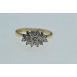 18ct gold &amp; diamond cluster ring, size M, 3.36 grams