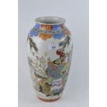 Large Japanese vase, decorated to the front with two warriors, a blossoming tree &amp; village verso