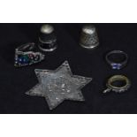 Silver thimble, maker HG &amp; S, Birmingham 1926, together with a silver pendant coin mount, &amp;