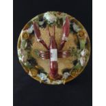 Palissy style plate applied to centre with a crayfish, 25cm diameter