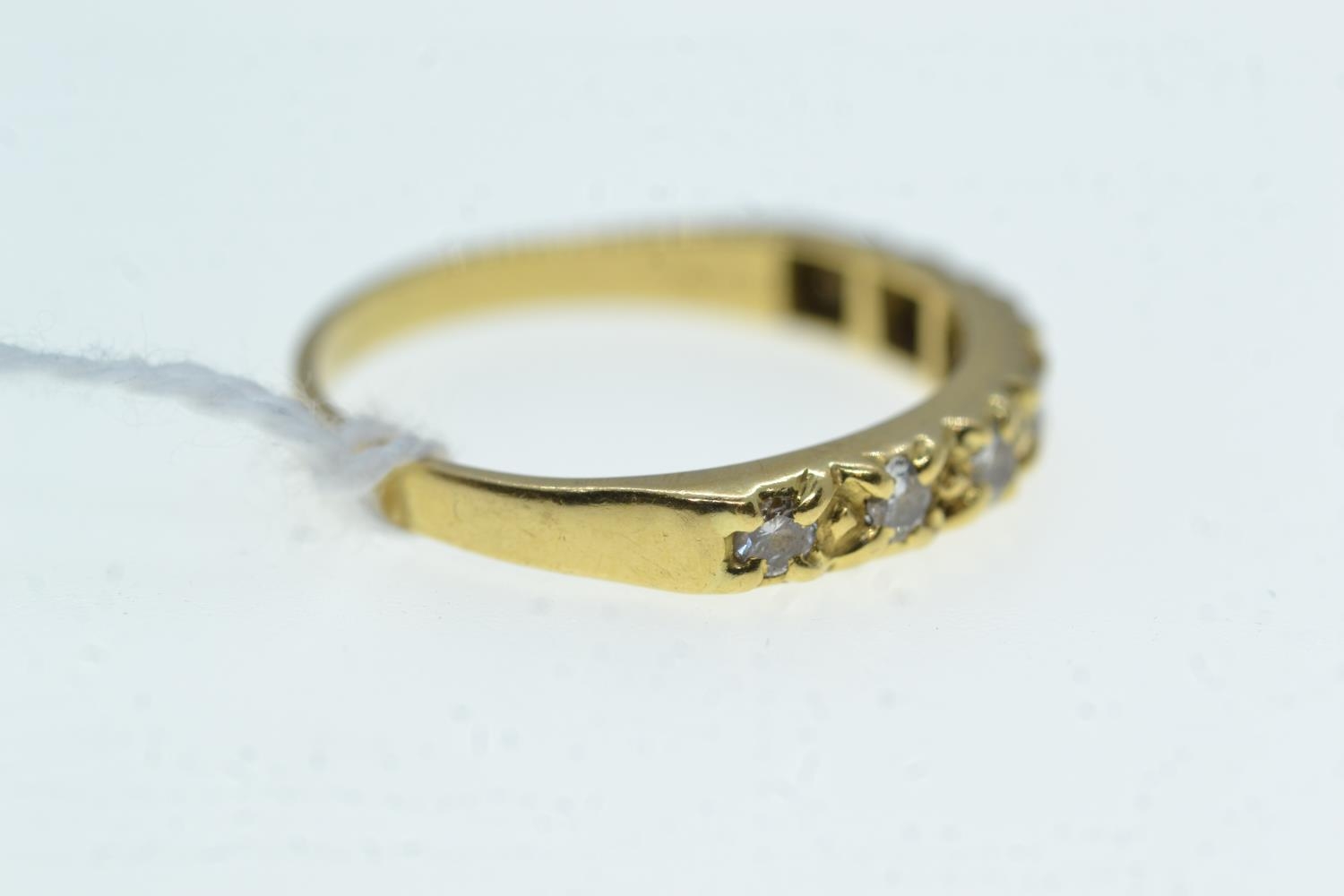 Yellow metal & seven stone diamond half hoop ring, tests positive for 18ct gold, size Q, 3 grams  - Image 3 of 3