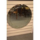 Heavy Art Deco circular mirror 76cm dia.