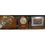 Three mantle clocks and carriage clock case. (one running other unknown).
