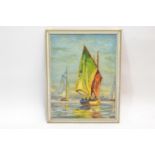 Oil on board of sailing boats. Signed Benjamin '74. Height 74cm x 58cm