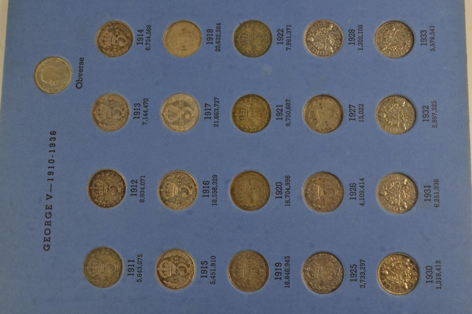 Album of Great Britain threepence silver collection 1902 to 1945, missing 1927, includes additional  - Image 4 of 5