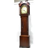 Mahogany Grandfather clock with hand painted clock face by W Terry Marshall W46cm D22cm H233cm.
