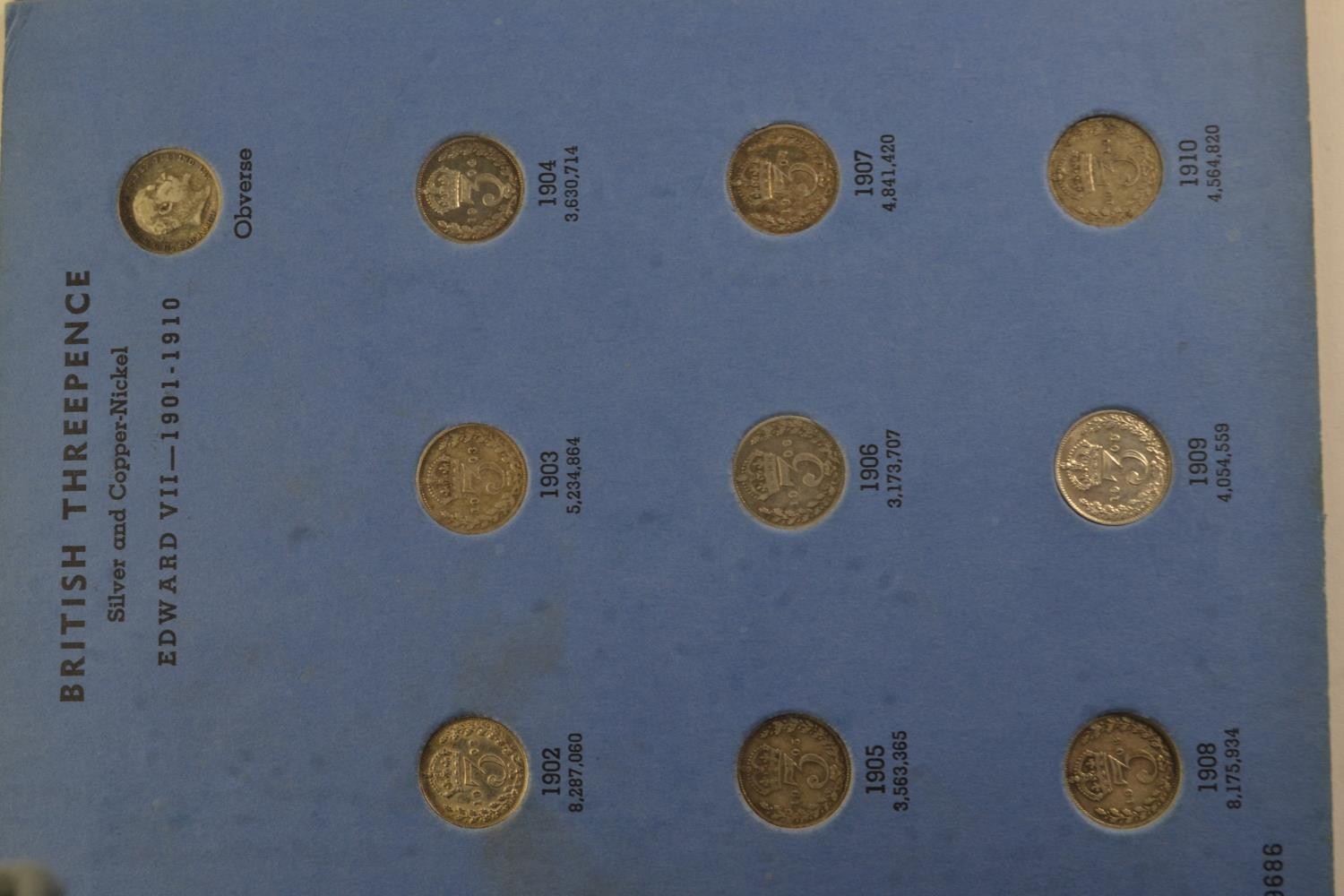 Album of Great Britain threepence silver collection 1902 to 1945, missing 1927, includes additional  - Image 3 of 5
