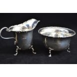 Silver cream jug and sugar bowl, makers mark rubbed, Birmingham, 1932, gross weight 154.2g