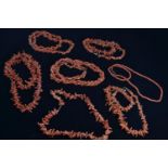 Seven coral necklaces, including two with 9ct gold clasps