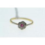 18ct gold, ruby &amp; diamond cluster ring, size M1/2, 1.38 grams
