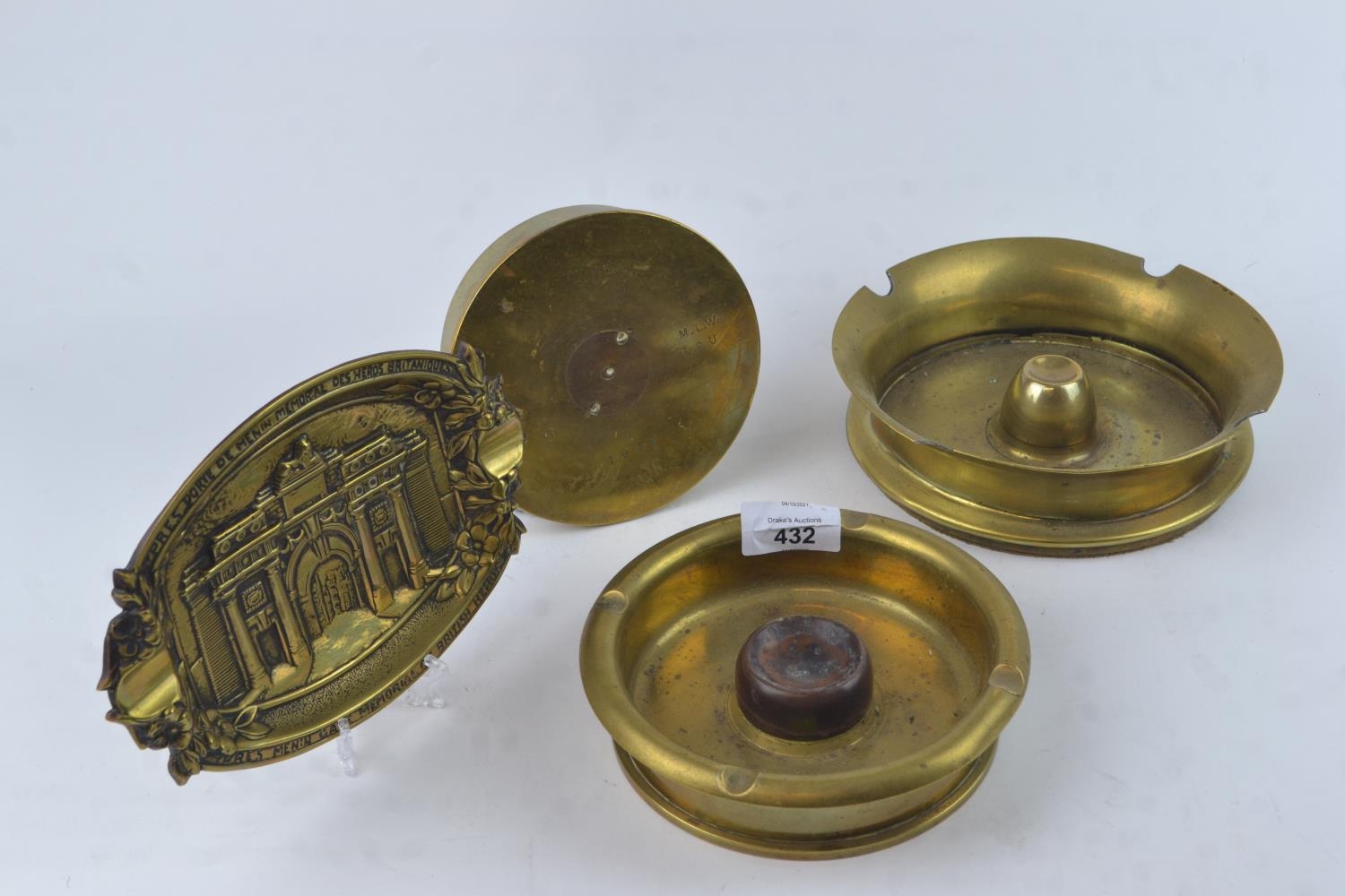 Three trench art ashtrays & another 