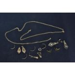 Two pairs of 9ct gold earrings, one pair missing butterflies, gross weight 1.09 grams &amp; 4.97 gra