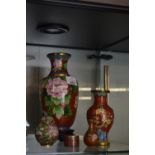 Collection of Chinese cloisonne, including four vases &amp; a trinket pot, the largest vase 20cm hig