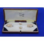 Cased set of 9ct gold pair of cufflinks &amp; two buttons, gross weight 8 grams