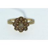 9ct gold &amp; brown stone cluster ring, size N, 2.51 grams