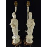Blanc de chine Guanyin pair of figurative lamps. H44cm