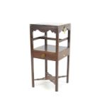 Mahogany side table with fold out top and drawer. W36 x 26cm unattended H39cm.