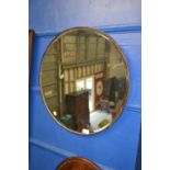 Round bevelled wood framed mirror D61cm.