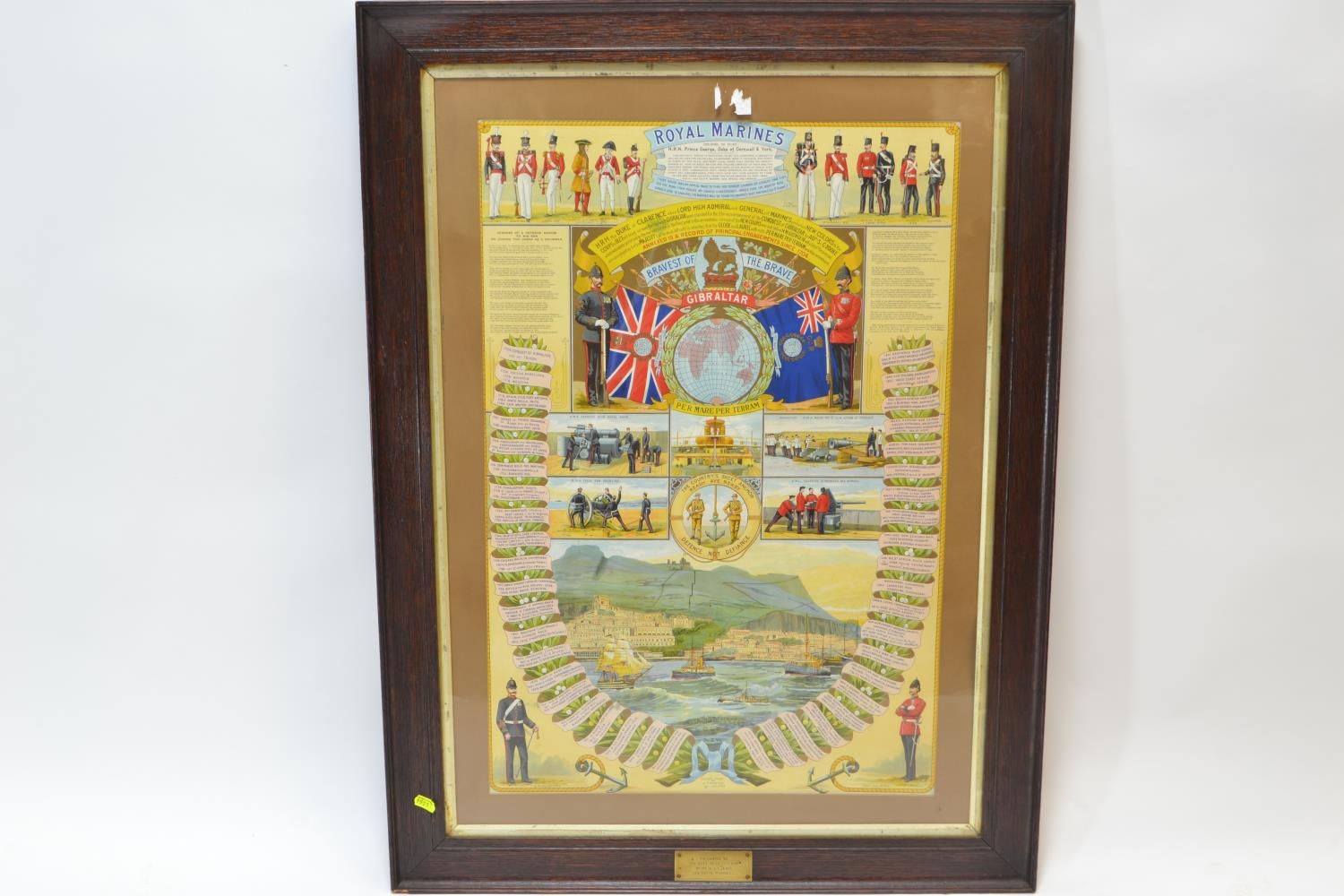 Vintage Royal Marines poster. Copyright design by J Thornton. With presentation plaque on frame. 'Pr