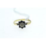18ct gold, diamond &amp; sapphire cluster ring, size P, 2.97 grams