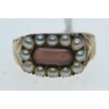 19th century yellow metal &amp; seed pearl mourning ring, tests positive for 9ct gold, size Q, 3.18