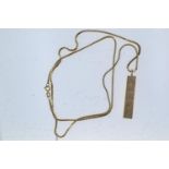 9ct gold ingot pendant &amp; chain, chain circumference 605mm, gross weight 14.4 grams