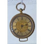 18ct gold cased ladies La Fidele Geneve open faced pocket watch, dial with Roman numerals, case numb