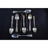 Seven Georgian silver teaspoons &amp; a pair of sugar tongs, various makers &amp; dates, gross weigh