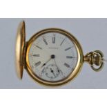 14ct gold cased ladies Waltham full hunter pocket watch with subsidiary seconds, movement no. 107529