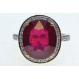 18ct gold, ruby &amp; diamond cluster ring, size N1/2, 7.82 grams