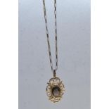9ct gold, garnet &amp; pearl pendant &amp; chain, pendant length including bale 29mm, chain circumfe