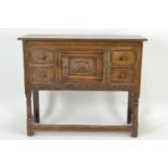 A Victorian oak 2 drawer small sideboard with cupboard unit. W92cm d35cm h76cm