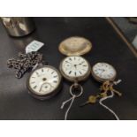 Three silver pocket watches in various conditions inc. Symons and sons Launceston pocket watch with