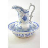 Oriental blue &amp; white bowl &amp; jug, character marks to jug, 34.5cm diamter &amp; 32.5cm high r