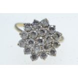 9ct gold &amp; white stone cluster ring, size P, 2.9 grams