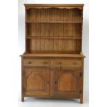 Oak open fronted dresser, with 2 drawers over 2 doors (includes keys). W122cm d48cm h187cm