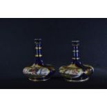Pair of hand painted Squat miniature vases with bird detail (AF to one)&nbsp;