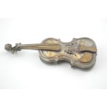 Miniature Russian Silver plated Violin snuff/coin holders.