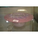 Large Vasart mottled pink &amp; blue glass posy bowl, 24cm diameter