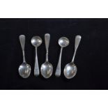 Five London HM silver spoons, including three coffee &amp; two mustard spoons, gross weight 26.25 gr