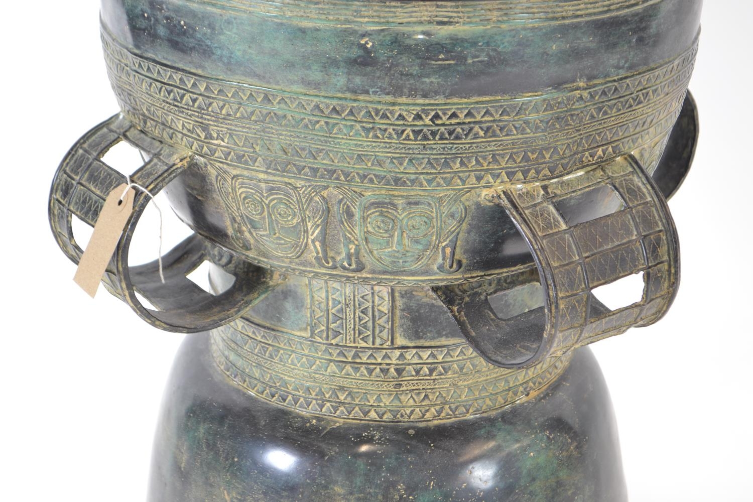 Verdigris bronze Balinese Moko rain drum, dia. 52cm height 63cm  - Image 7 of 7