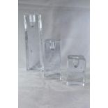 A set of three Iittala Arkipelago Finnish glass candlesticks designed by Timo Sarpaneva, thick clear